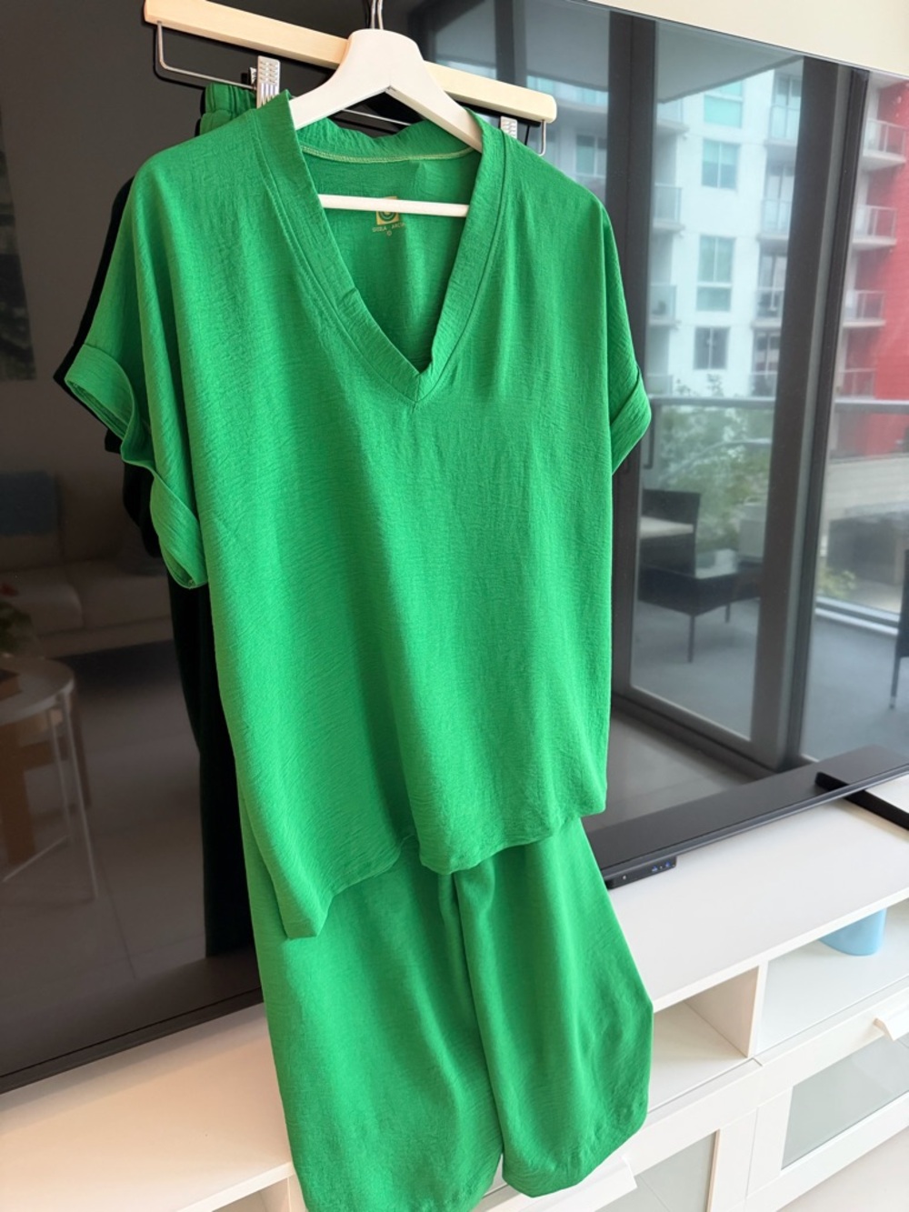 V-Neck Short Sleeve Top in Bright Green